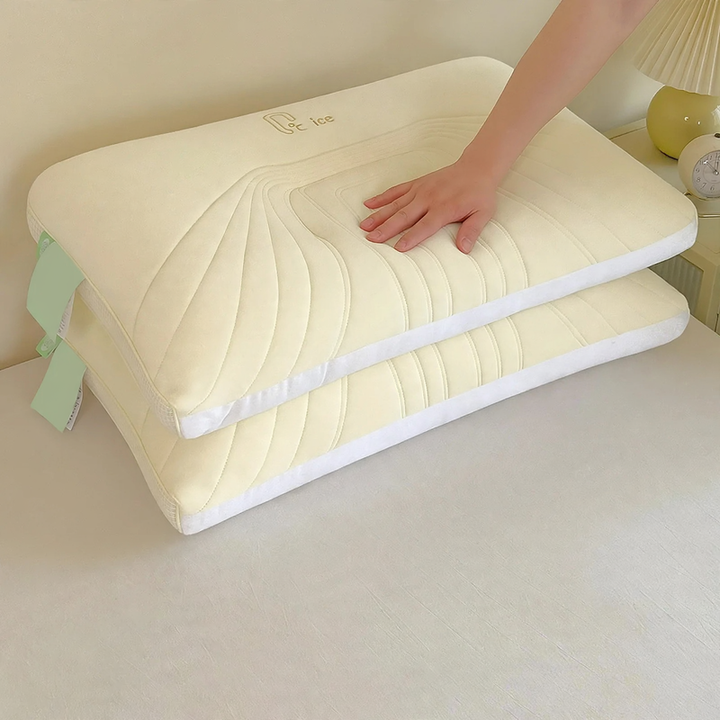 Cooling pillow with ice silk cover, ergonomic
