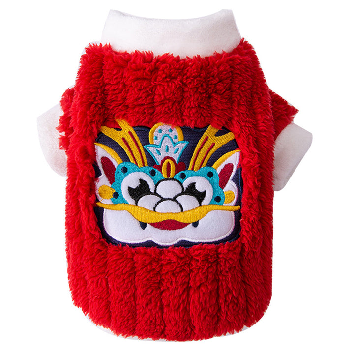 Pet winter coat with New Year's motif, two-armed