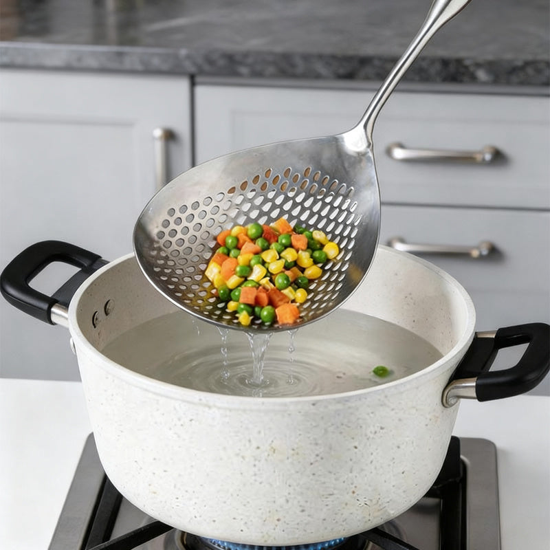 Stainless steel ladle with wooden handle, large size