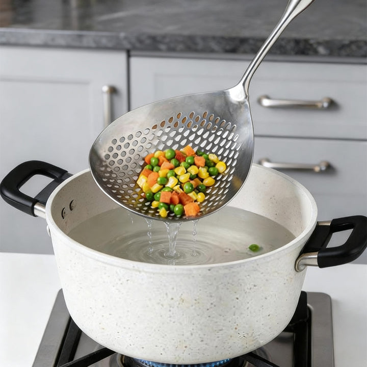Stainless steel ladle with wooden handle, large size