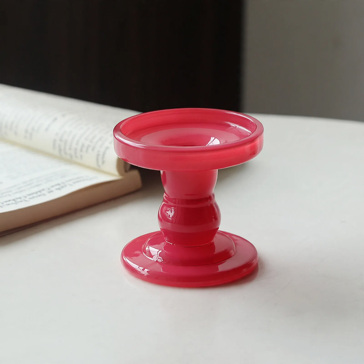 Glass candle tray with pillar base, modern