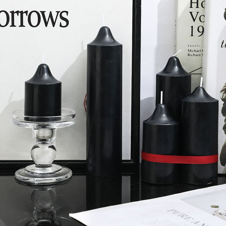Black scented candle, cylinder with tip, 5×5 to 5×20 cm