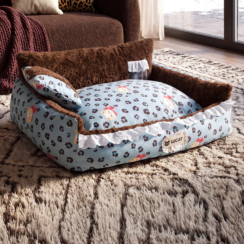 Pet cuddle bed with leopard pattern
