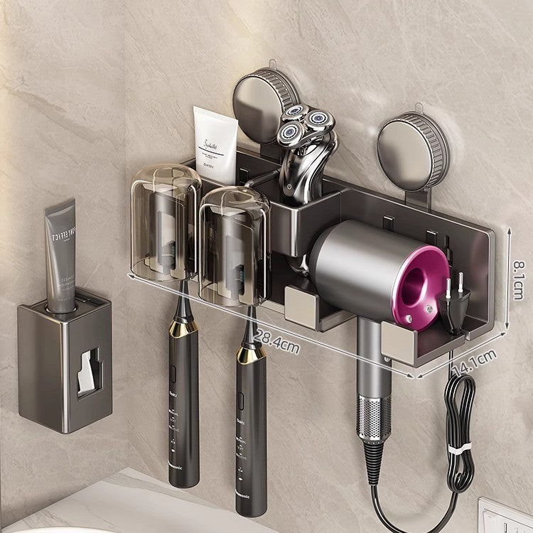 Suction cup toothbrush and hair dryer holder, wall-mounted