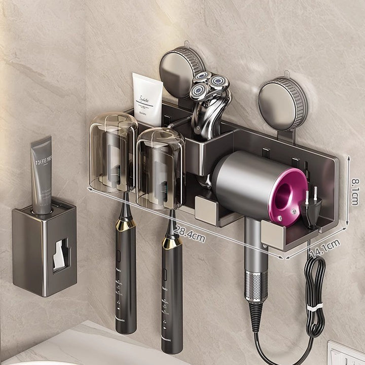 Suction cup toothbrush and hair dryer holder, wall-mounted