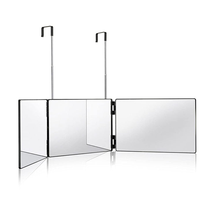 Three-part folding mirror with hooks, optionally with LED