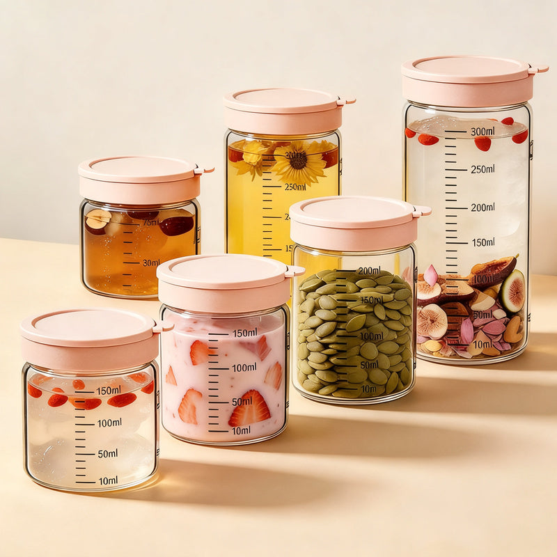 Borosilicate glass storage jar with measurement scale