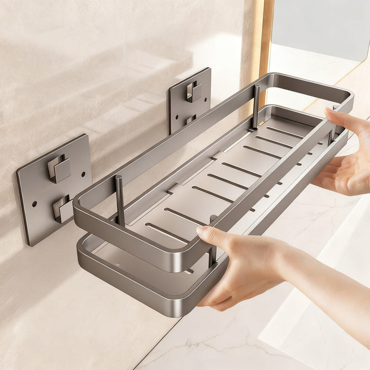 Stainless steel bath shelf without drilling