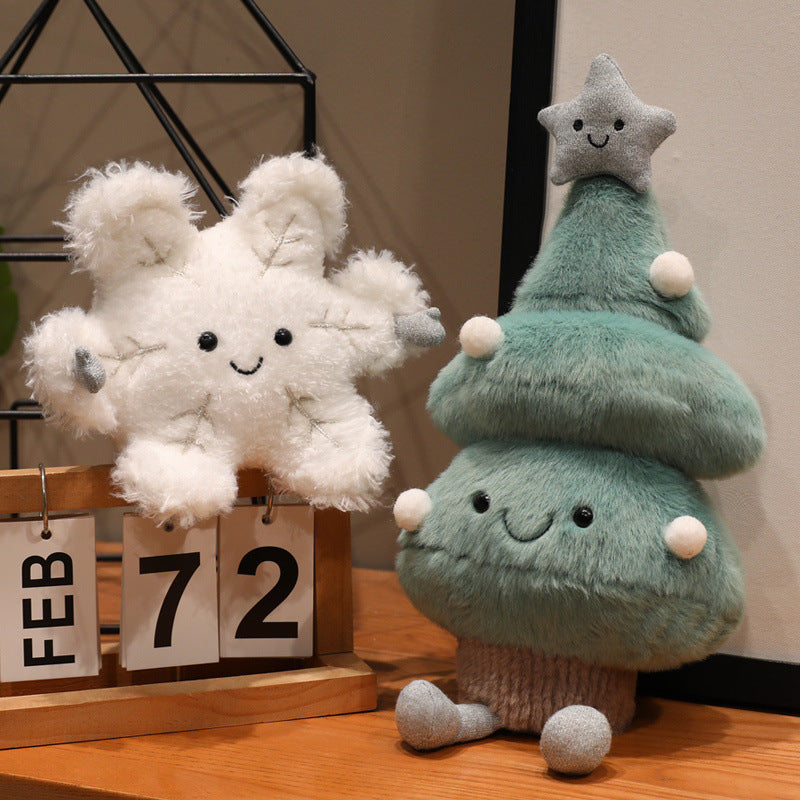 Christmas plush toys, Christmas tree, and snowflake