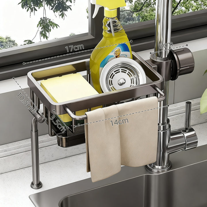 Aluminum sink organizer with drain tray