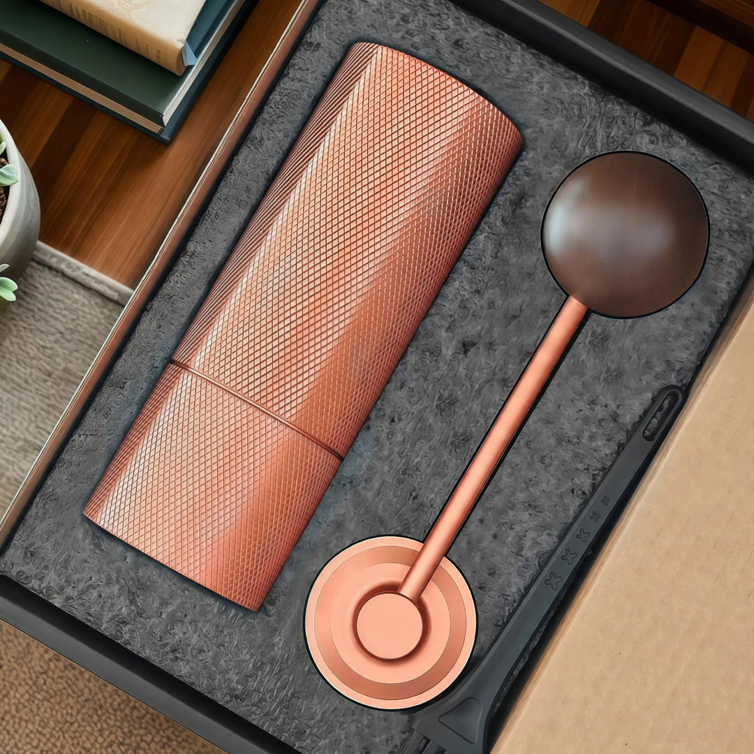 Hand coffee grinder with CNC grinding mechanism and brush
