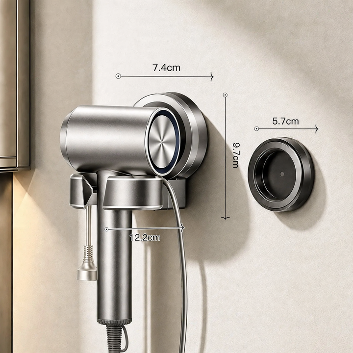 Hairdryer holder with suction cup, rotatable