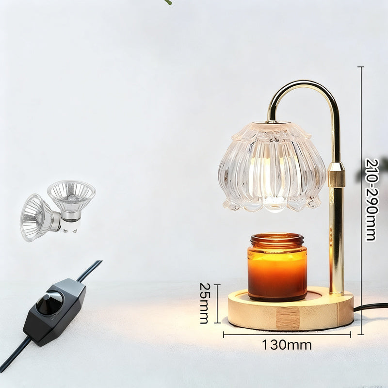 Wax melting lamp with wooden base