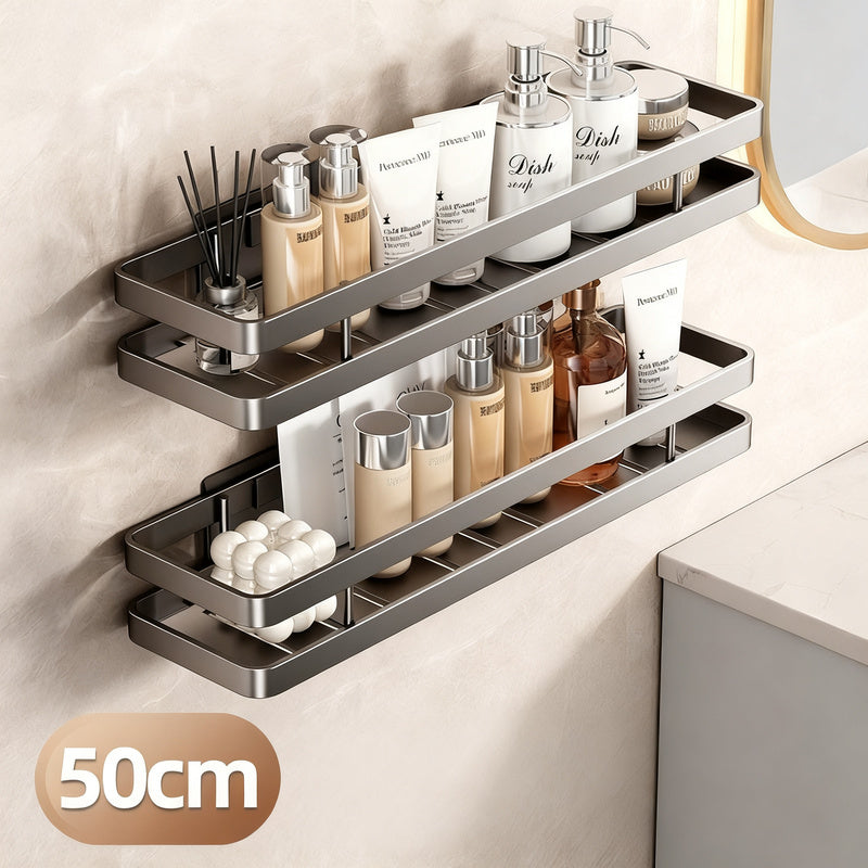 Stainless steel bath shelf without drilling