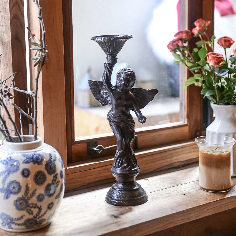 Cast Iron Candle Holder, Geometric Design