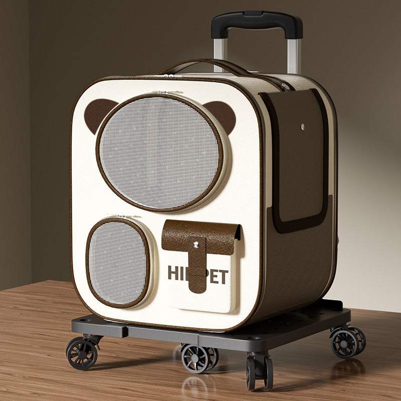Pet transport box with wheels