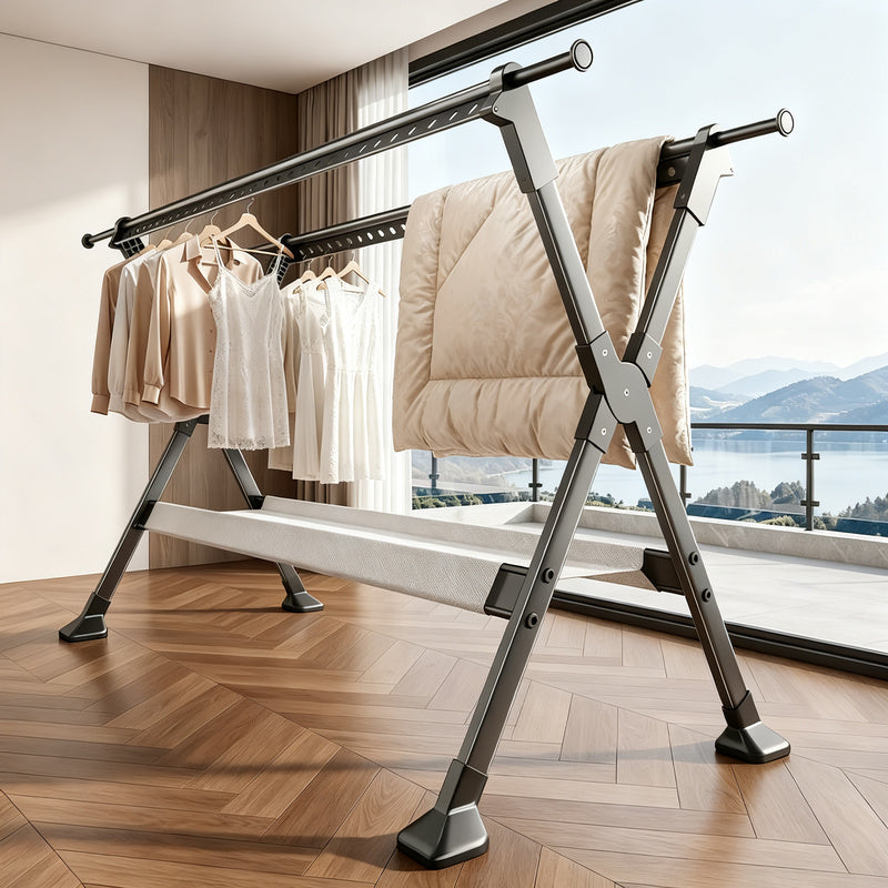 Drying rack, extendable, double rod, steel frame