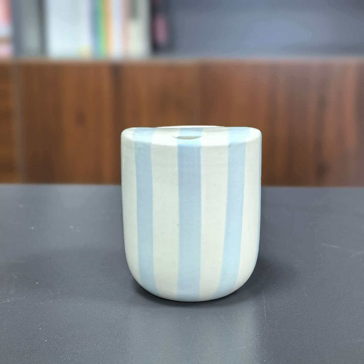 Ceramic coffee mug with hand-painted stripes
