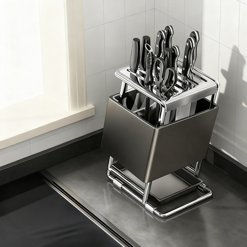 Multifunctional knife block set made of stainless steel