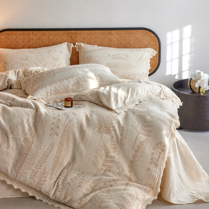 Linen bedding set, 4-piece, jacquard pattern
