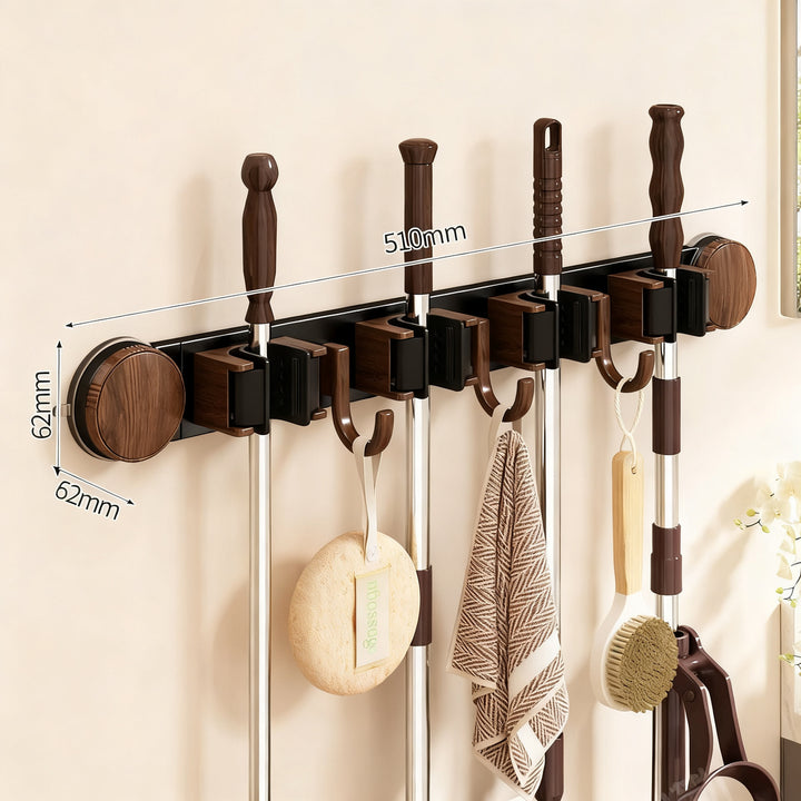 Wall mount for broom and mop made of aluminum