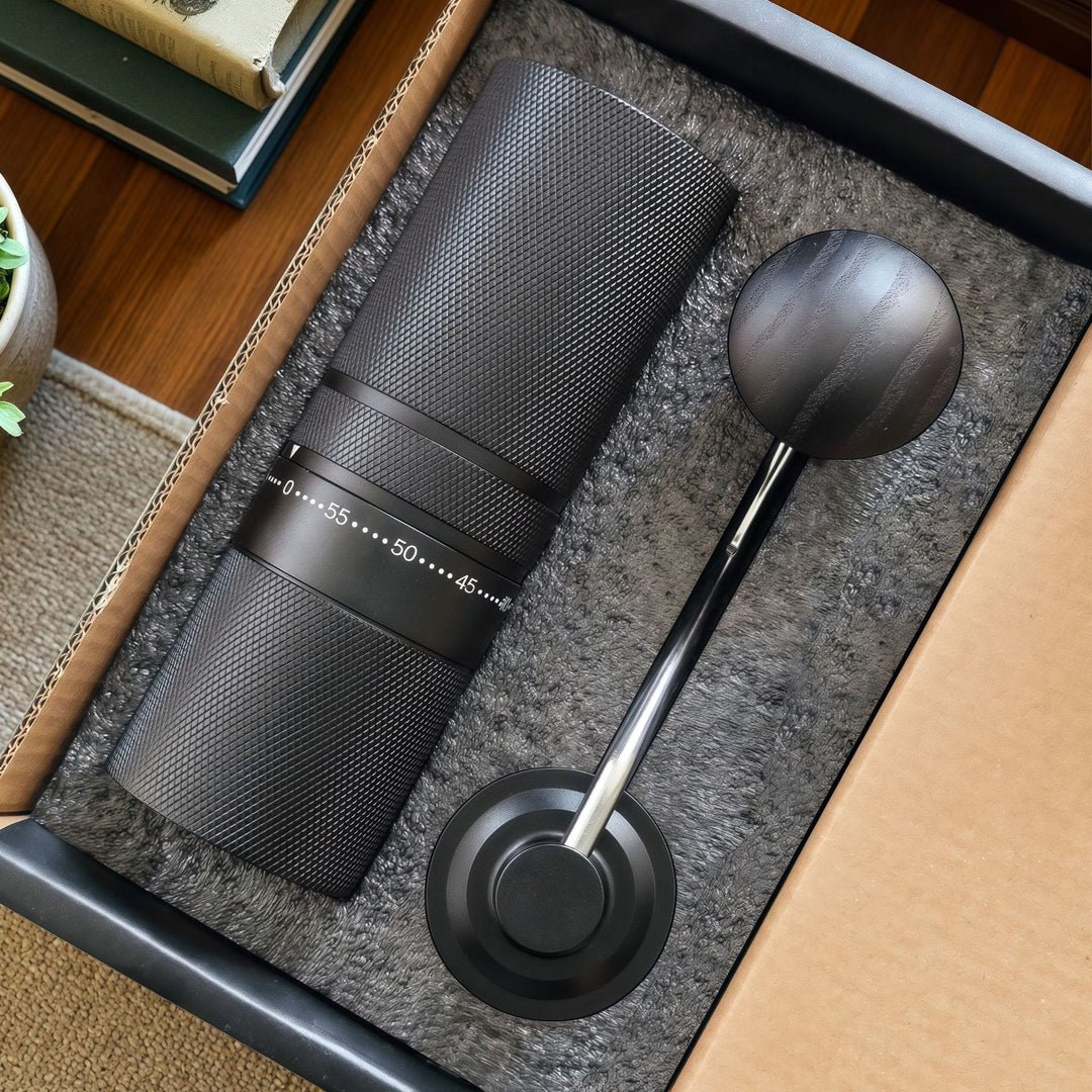 Hand coffee grinder with CNC grinding mechanism and brush