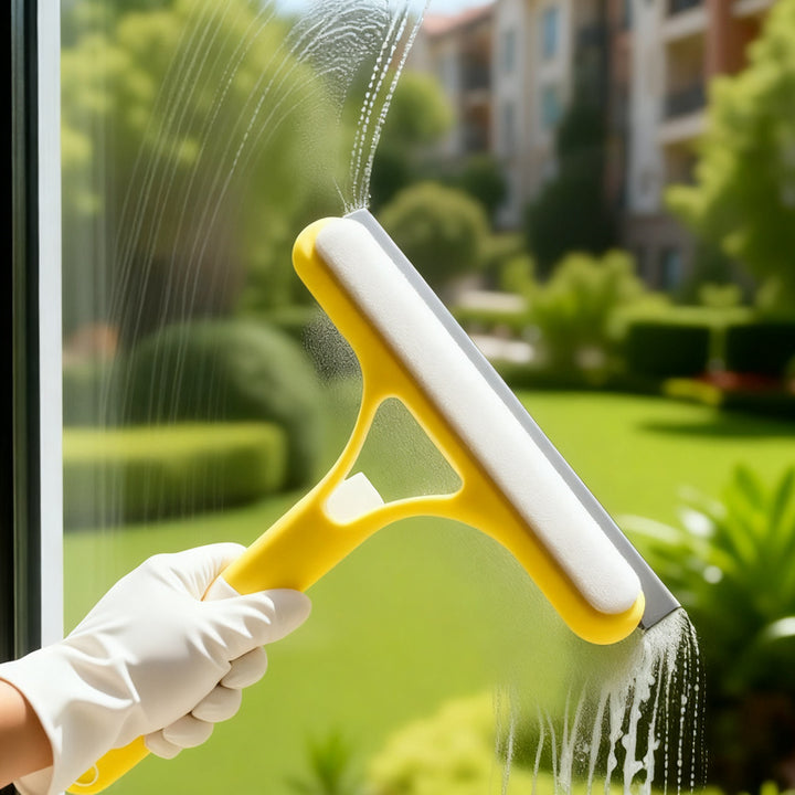 Window cleaner with spray bottle and squeegee