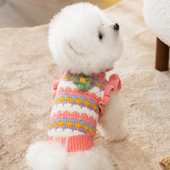 Pet Knit Sweater with Floral Pattern