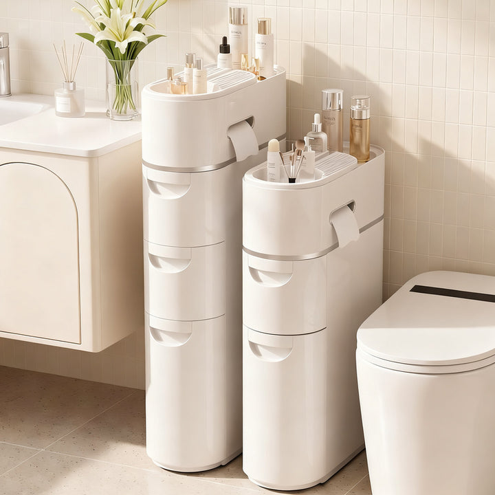 Narrow bathroom drawer cabinet, PP plastic