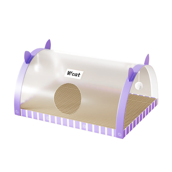 Scratching board and tunnel made of cardboard for cats