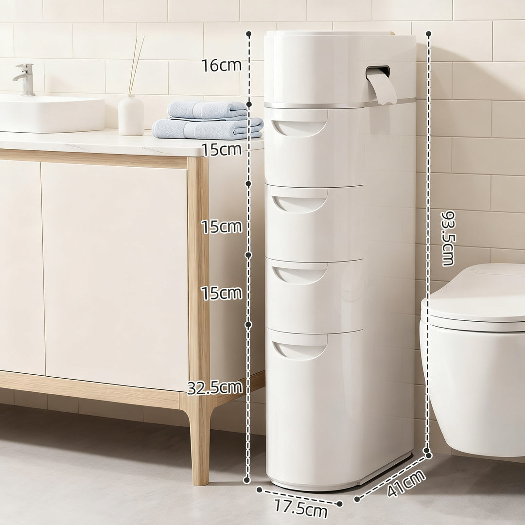 Narrow bathroom drawer cabinet, PP plastic