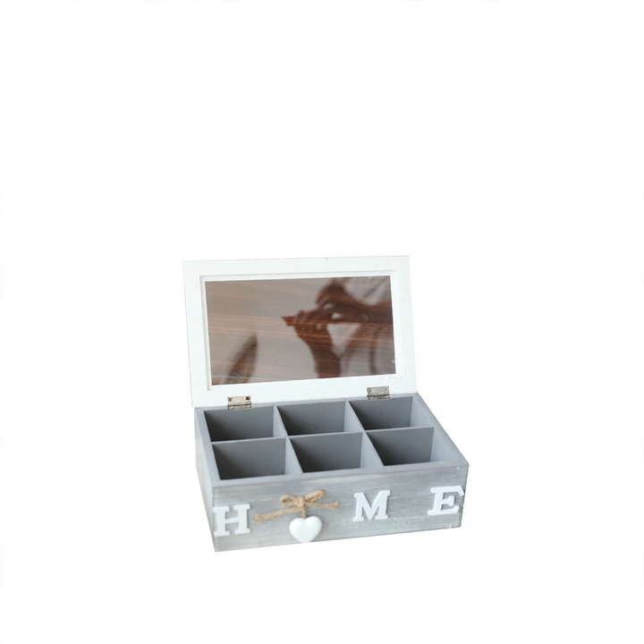 Wood storage box with compartments, modern design