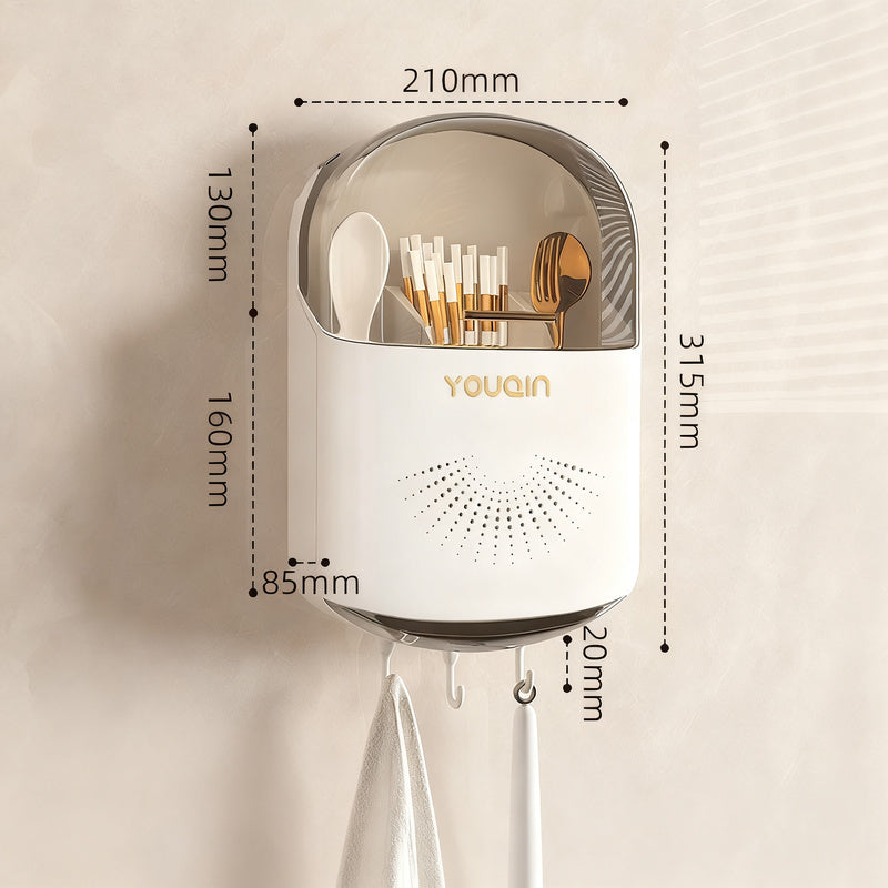 Wall-mounted chopstick holder with lid or open