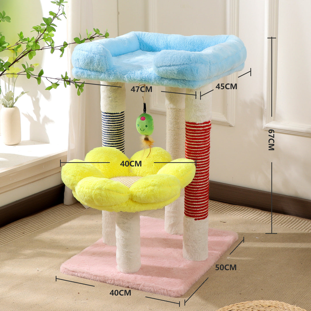 Cat climbing tree with scratching board and cave