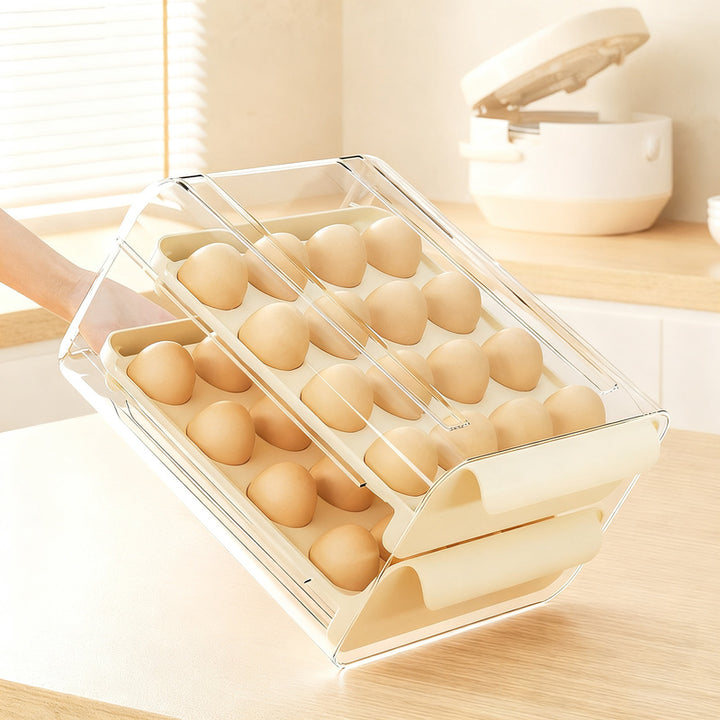 Plastic egg box with drawer, 32 compartments