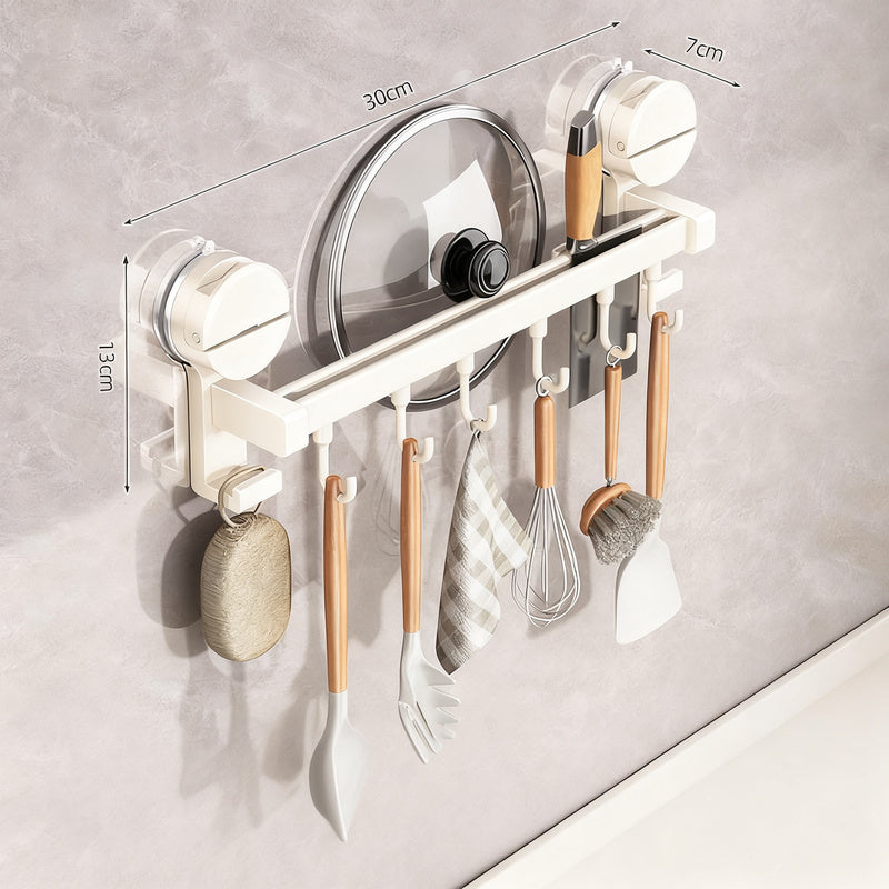 Kitchen hanging rod with hooks made of aluminum
