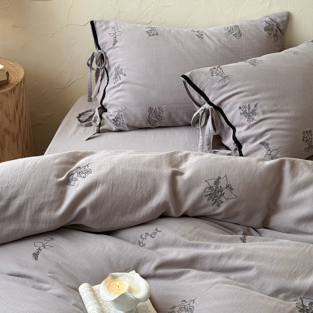 Cotton-linen bedding, 4-piece, floral pattern