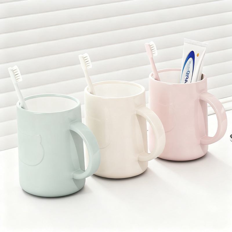 Plastic toothbrush cup with handle, non-slip