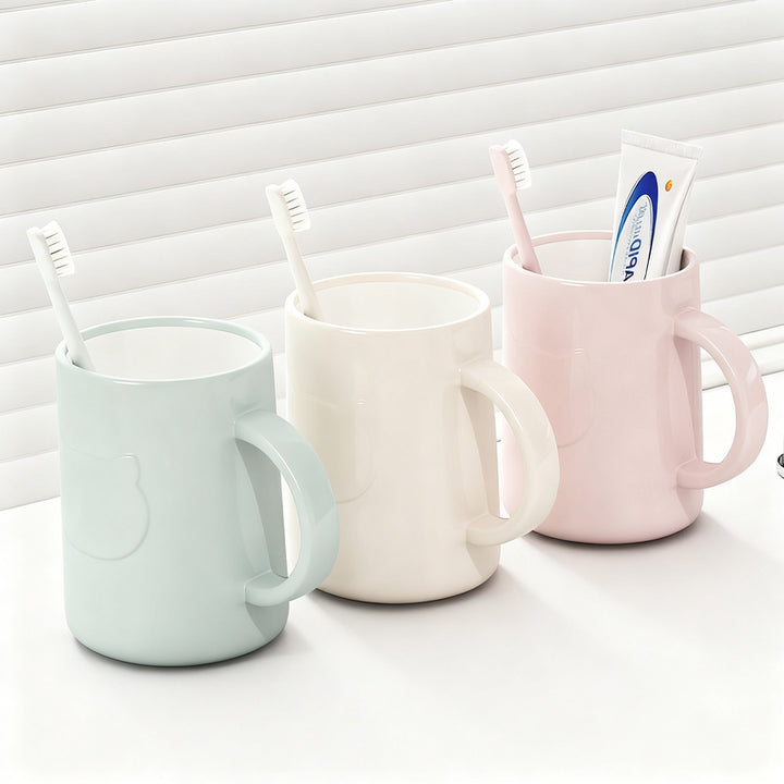 Plastic toothbrush cup with handle, non-slip
