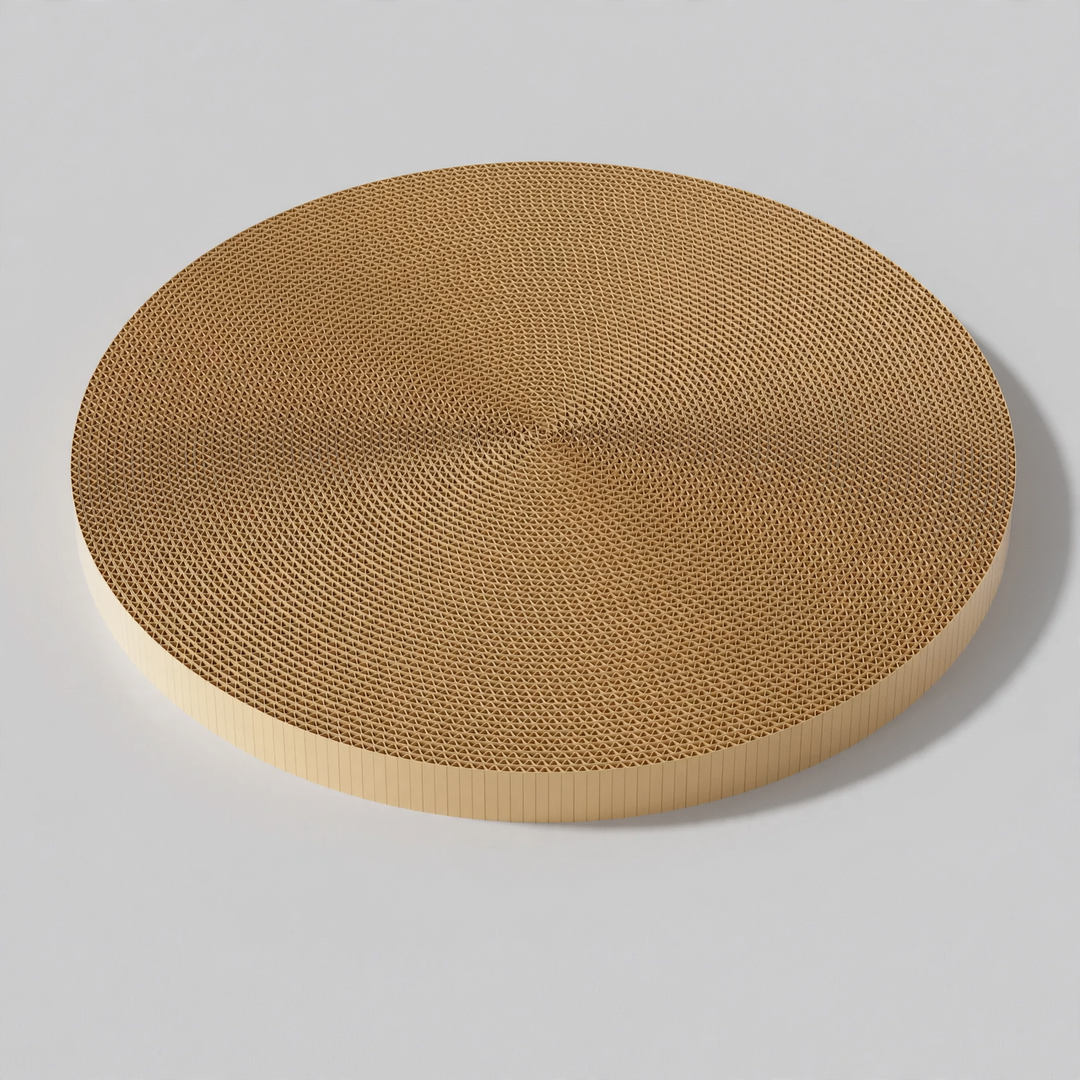 Cat scratching board made of corrugated cardboard with resting bowl