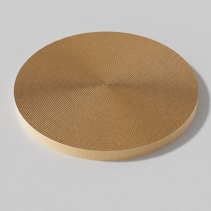 Cat scratching board made of corrugated cardboard with resting bowl