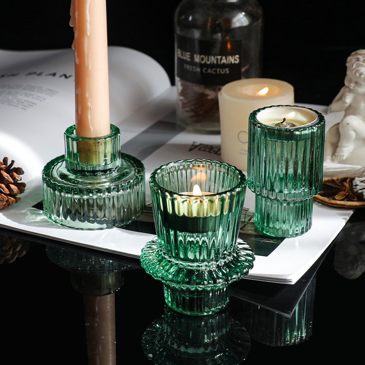 Crystal Glass Candle Holder in Green
