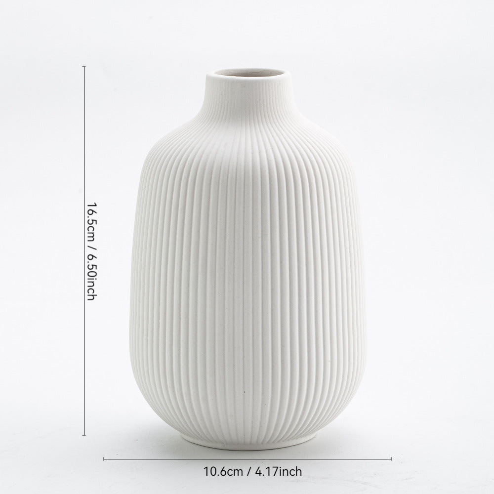 Ceramic flower vase, country house style, woven texture