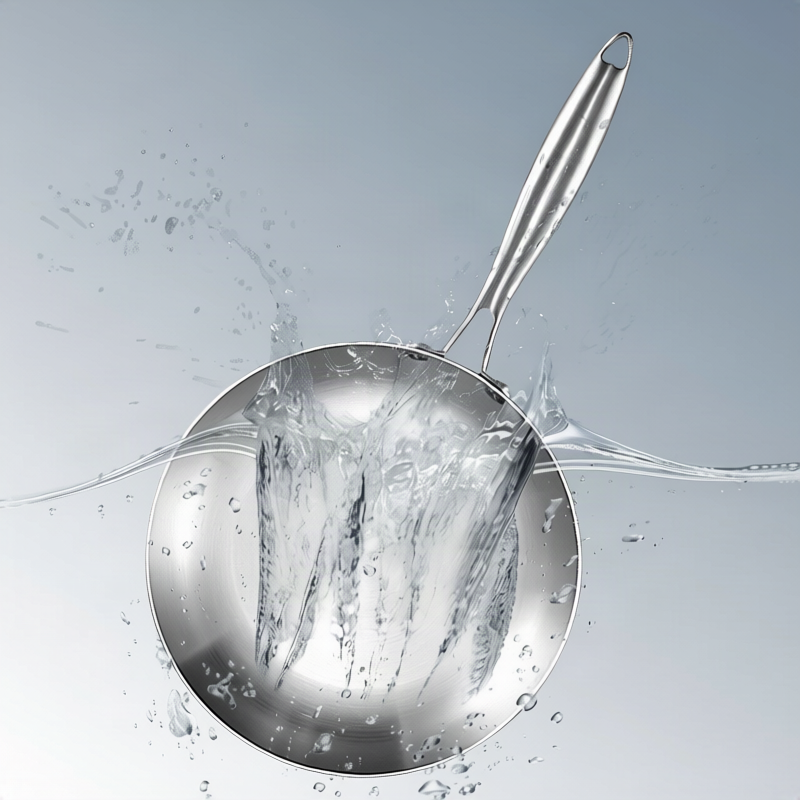 Frying pan stainless steel with glass lid, 3-layer