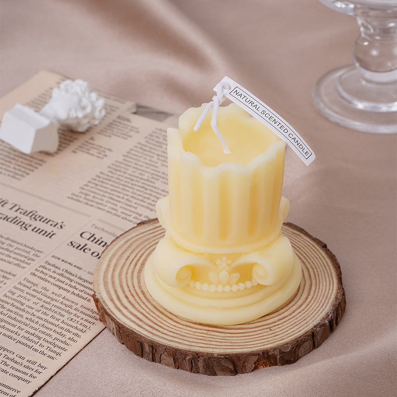 Handmade scented candle made of soy wax, pillar shape