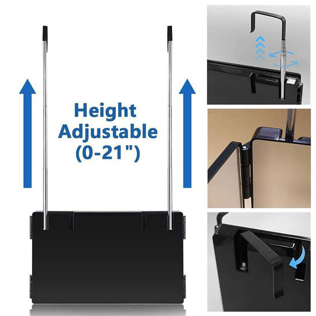 Three-part folding mirror with hooks, optionally with LED