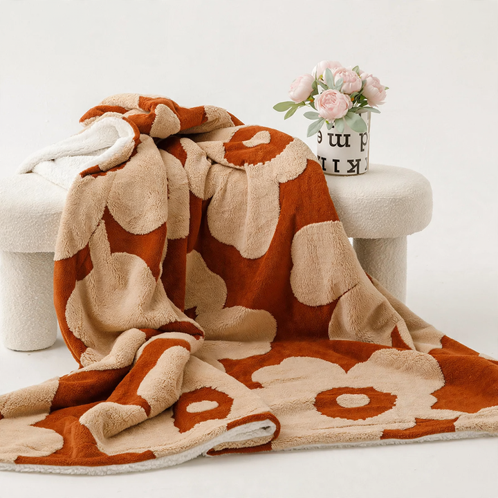 Double-layer coral fleece blanket with floral pattern, 100×150–200×230 cm
