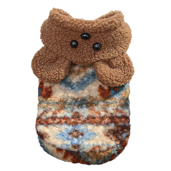 Pet sweater with fleece lining, two-armed
