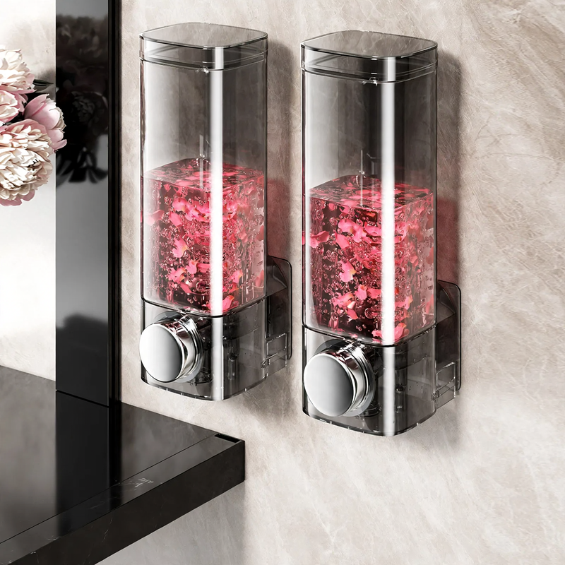 Soap dispenser for hanging, transparent, no drilling