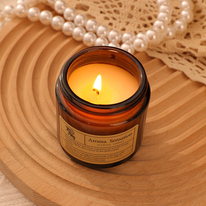 Scented candle made of soy wax in glass, handcrafted